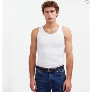 Madewell Shirt Mens Small Ribbed Tank Top Soft White Cotton Undershirt NO832